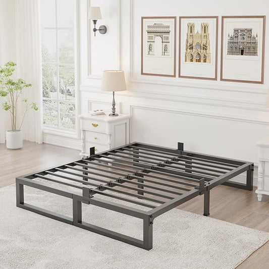 Yitong Angel 10 inch Full Size Bed Frame Low Profile Metal Platform Frames with Mattress Slide Stopper,Heavy Steel Slats Support,No Box Spring Needed,Noise Free,Non-Slip,Easy Assembly