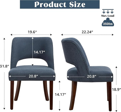 Dining Chairs Set of 6,Modern Dining Room Chairs with Thick Cushions,Upholstered Linen Fabric Kitchen Chairs for Kitchen Dining Room DARKBLUE