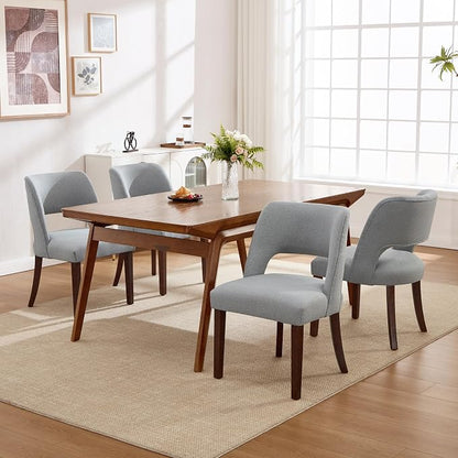 Dining Chair Set of 8,Modern Dining Room Chairs with Thick Cushions,Upholstered Linen Fabric Kitchen Chairs for Kitchen Dining Room LIGHTGREY