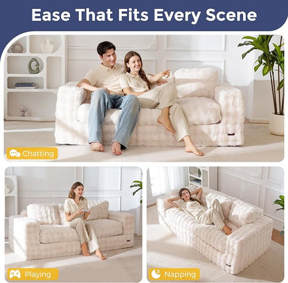 MAXYOYO 3-Seater Boneless Sofa Couch, Modern Bubbled Sofa for Living Room, Soft Bean Bag Chair High-Density Foam Couch with Pillows, No Assembly Required