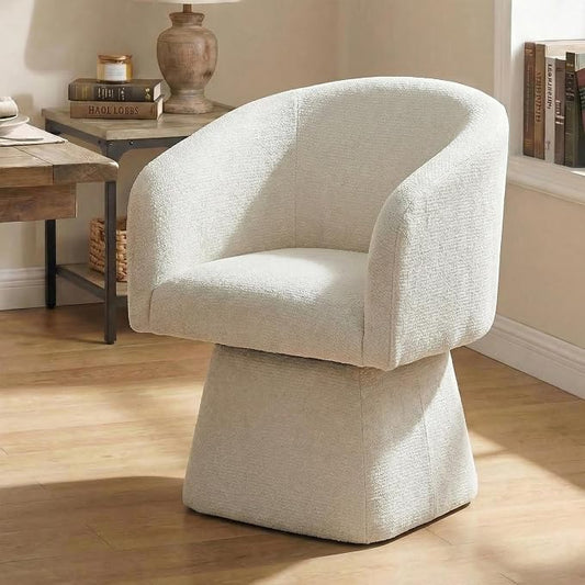 VKNOW Upholstered Swivel Dining Chairs Set of 1, Modern Dining Room Chairs with Barrel Back, Accent Arm Chair for Dining Room, Living Room, Bedroom, Vanity, Beige