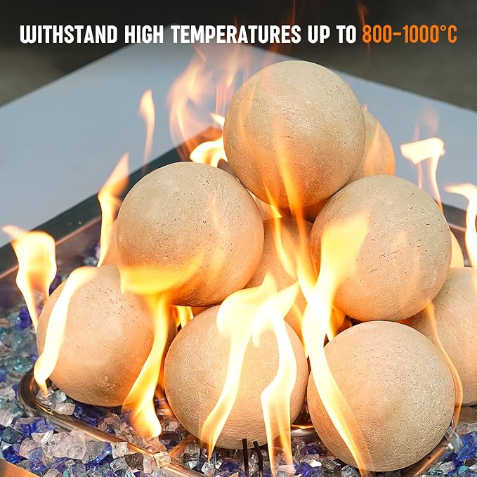 Stanbroil Ceramic Balls - 4” Round Fire Stones for Fire Pit Fire Bowl and Fireplace - Set of 12, Beige