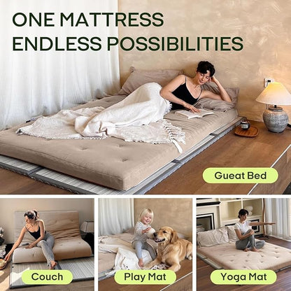 ZonLi Japanese Floor Futon Mattress Queen Size 80"x 60", 100% Cotton Cover 4" Thicken Tatami Mattress, Foldable Sleeping Pad, Portable Dormitory Tatami Mat, Roll Up Floor Lounger Bed for Adult