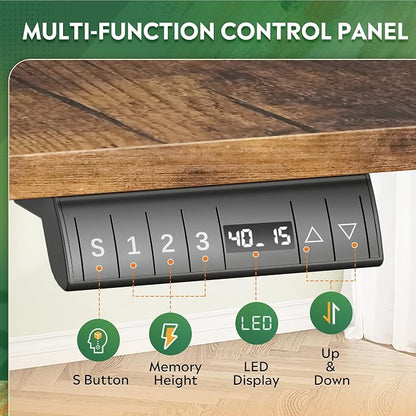 DEVAISE 63 Inch L Shaped Electric Standing Desk, 3 Adjustable Computer Desk for Home Office, Sit to Stand Desk with LED Touchscreen，Headphone Hook, 3 Memory Preset, with Split Top, Rustic Brown