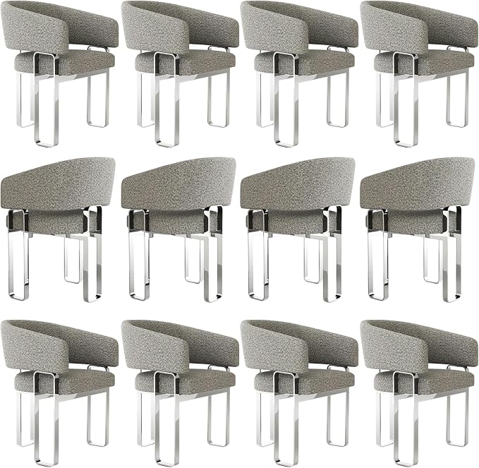 Dining Chairs, Barrel Boucle Armchair, Accent Chairs for Party, Banquet and Wedding, Set of 12