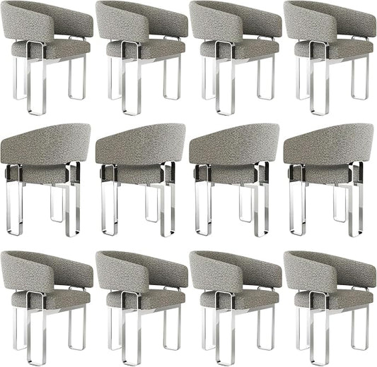 Dining Chairs, Barrel Boucle Armchair, Accent Chairs for Party, Banquet and Wedding, Set of 12