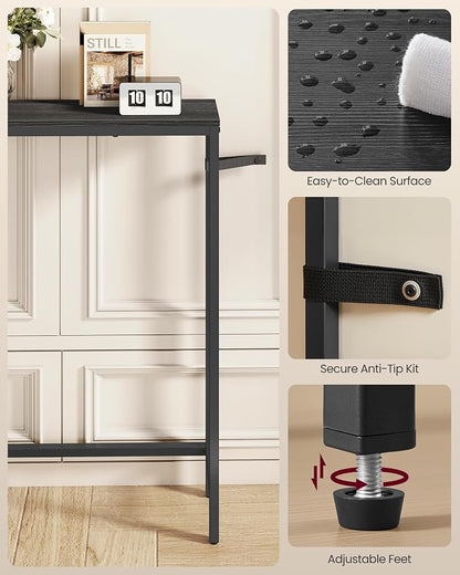 VASAGLE Narrow Console Table with Power Outlet, Behind Couch Sofa Tables, Easy Assembly, for Entryway, Living Room, 5.9 x 78.7 x 31.5 inches, Charcoal Gray and Ink Black, BARNET Collection ULNT077B201