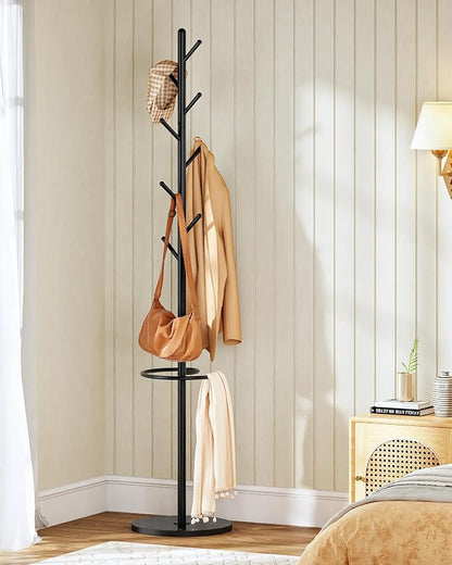 CHOEZON Coat Rack Freestanding, Coat Rack with Umbrella Holder, Coat Hanger Stand with 8 Hooks, Coat Tree with Marble Base, 3 Adjustable Size, for Entryway, Living Room, Bedroom Marble Black TYM09BD