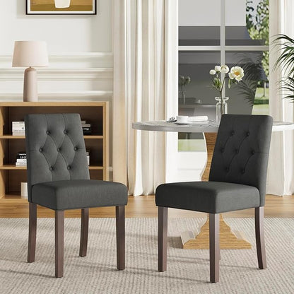 Upholstered Dining Chairs Set of 2, Modern Fabric Dining Chairs with Tufted Design, Kitchen Side Chairs, Farmhouse Dinner Chair with Wood Legs for Kitchen Restaurant Living Room, Gray