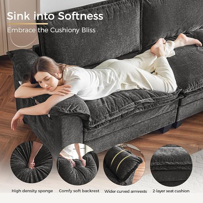 KKL Modular Sectional Sofa, Large V Shape 7 Seater Modern Sectional Couch with Ottoman, Couches for Living Room, Cloud Couches Chenille for Apartment, Home, Grey
