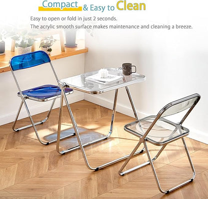 KAIHAOWIN Folding TV Tray Table Acrylic Foldable Table No Assembly Required Tiny Desk for Home Office Side Table Small Computer Desk for Small Spaces (Clear)