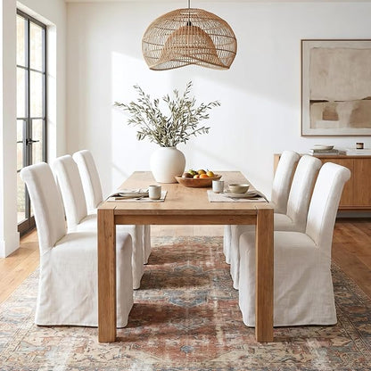 chairus Slipcovered Parsons Dining Chairs Set of 6, Upholstered Dining Room Chairs with Washable Linen Cover & High Back, Modern Farmhouse Wooden Side Kitchen Chairs, Cream White