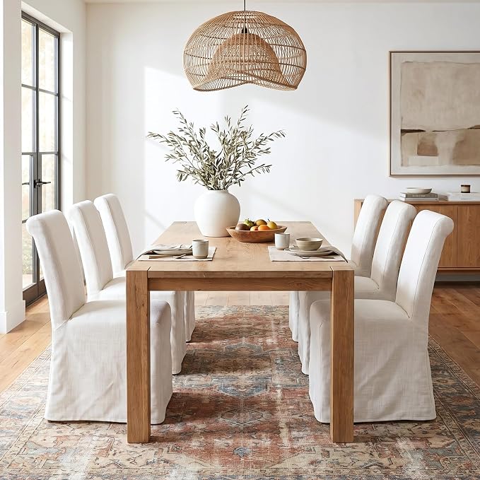 chairus Slipcovered Parsons Dining Chairs Set of 4, Upholstered Dining Room Chairs with Washable Linen Cover & High Back, Modern Farmhouse Wooden Side Kitchen Chairs, Cream White