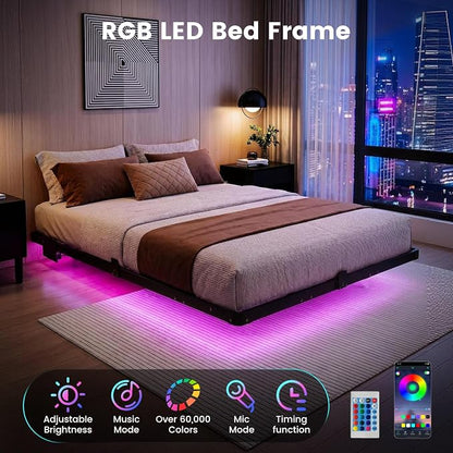 Liians Full Size Modern Floating Bed Frame with Smart LED Lights, USB Charging Station, Sturdy Metal Platform, No Box Spring Needed, and Easy Assembly
