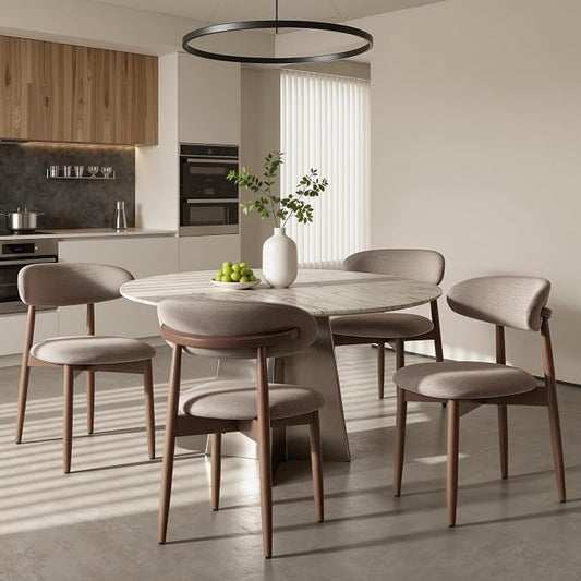 COLAMY Mid-Century Modern Wooden Dining Chair Set of 4, Indoor Upholstered Kitchen Chairs with 2.6" Cozy Padded Seat, Walnut Finish Side Dining Chair, [Camel]