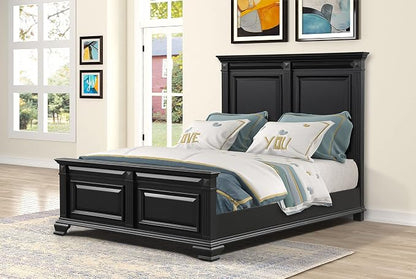 Roundhill Furniture Renova Vintage Black Wood Bedroom Set, Queen Panel Bed, Dresser, Mirror, Two Nightstands