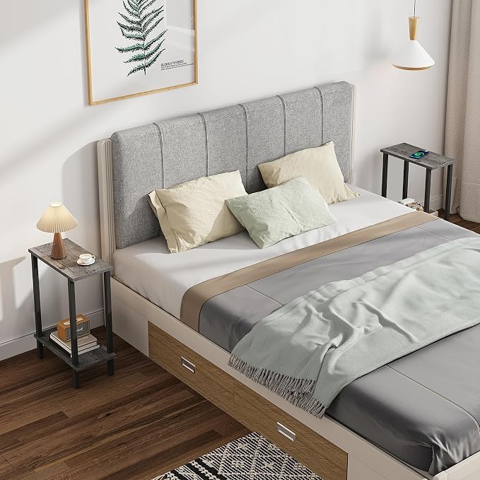TUTOTAK Small Side Table, Narrow End Table, Set of 2, Skinny Sofa Table, Slim Nightstand, Couch Table, Living Room, Bed Room, Charcoal Grey TB01BY0622