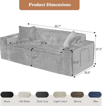 3 Pcs Living Room Cloud Sofa Set, Boneless Sofa Couch with Cup Holder and Side Pocket for Compact Living Rooms, Apartments (Camel, Single Chair + Loveseat+ 3 Seat Sofa)
