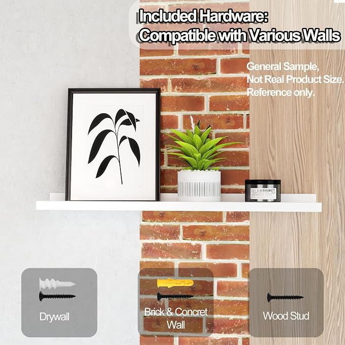 White Floating Shelves for Wall Decor, Long Wall Mounted Storage Shelf for Bedroom, Living Room, Bathroom, Kitchen, Nursery, Display Picture Ledge Shelf with Lip Set of 2-56 Inches, White