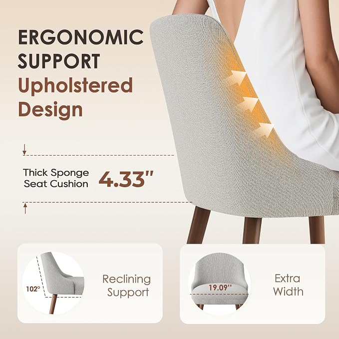 MALOL Dining Chairs Set of 4, Upholstered Dining Room Chair with Wood Legs, High-Back Padded Kitchen Chairs for Dining Room/Restaurant/Cafe, Light Grey