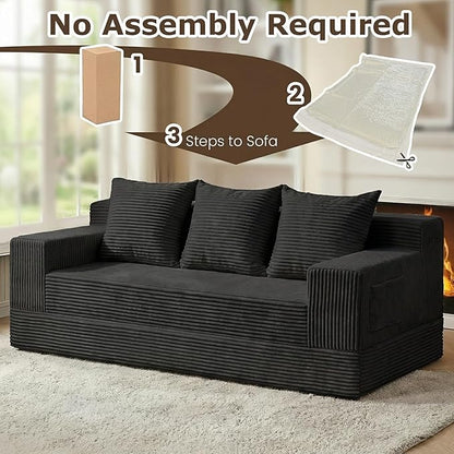 cidludto Convertible Sofa Bed, 78" Oversized Boneless Loveseat Couch 2 in 1 Foldable Futn Bed Couch in A Box, Folding Sofa Chair for Living Room, No Assembly Required, Black