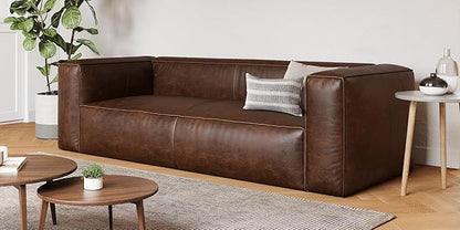 Valencia Graz Leather Wide Sofa 92" | Premium Full Semi-Aniline Leather | Modern Wide Couch with Unique Variations, Legless Design for Living Room, Chocolate