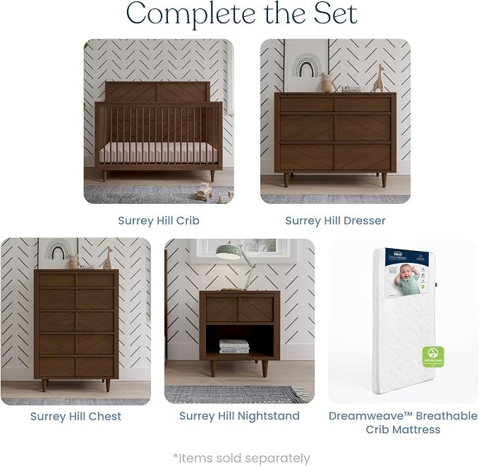 Child Craft Surrey Hill 4-in-1 Convertible Crib, Baby Crib Converts to Day Bed, Toddler Bed and Full Size Bed, 2 Adjustable Mattress Positions, Non-Toxic, Baby Safe Finish (Toasted Chestnut)