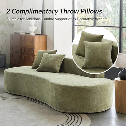 94.5" Boneless Sofa with 2 Pillows, 3 Seater Compressed Foam Sofa with Half Moon Design & Deep Seat, No Assembly Required, Modern Cloud Couch for Living Room, Olive