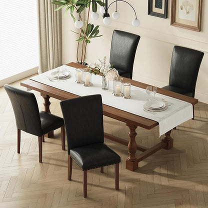 COLAMY Parsons Dining Chairs Set of 6, PU Leather Dining Room Kitchen Side Chair with Nailhead Trim and Wood Legs - Black