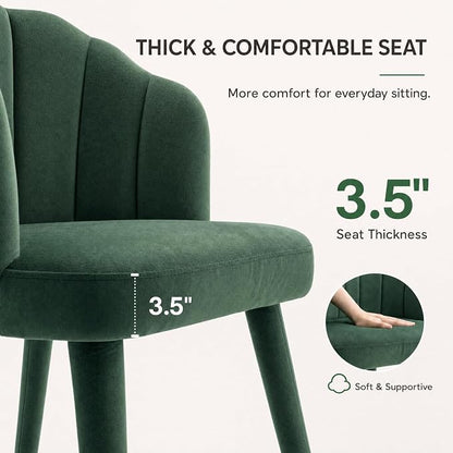 Hyfirm Velvet Dining Chairs Set of 4, Upholstered Modern Kitchen Dining Chairs with Petal Back & Fabric Covered Wooden Legs, Comfy Accent Armchairs for Bedroom/Kitchen/Vanity, Green