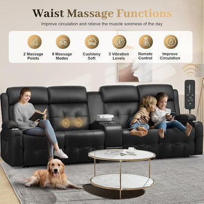Recliner Sofa, Massage Reclining Sofa 4 Seater Sets Heavy Weight Capacity, RV Loveseat Couch Clearance with Console, USB, Type C Port, Storage, Cup Holders, Wall Hugger Chair for Living Room