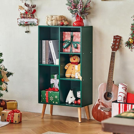 LEYAOYAO 5 Cube Bookshelf 3-Tier Bookcase with Legs,Mint Dark Green Kids Book Shelf Cute Storage Organizer,Free Standing Open Toy Shelves Wood Bookshelves,Display Bookcases for Bedroom,Living Room