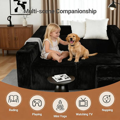 128" U-Shaped Modular Sofa, Modern Cloud Couch with Double Chaise, Sectional Boneless Couches for Living Room Bedroom, No Assembly Required, Black