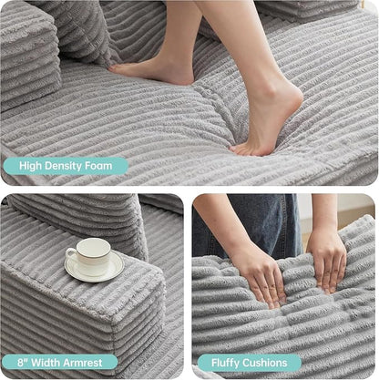 Boneless Chaise Lounge Chair, 54" Oversized Cloud Couch Sofa with Deep Seat, Plush Corduroy Reading Chair for Living Room, Bedroom, Reading Nook, Apartment, Gaming Room & Movie Nights, Gray