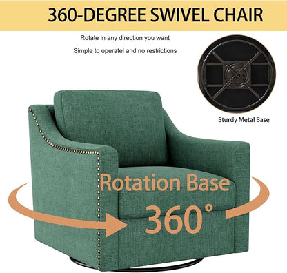 Swivel Accent Chair，Armchair，Bronze Nail Decoration Comfy Living Room Chair,Single Sofa Chair，Reading Chairs,for Living Room Bedroom Reading Apartment (Green, 1 Green)