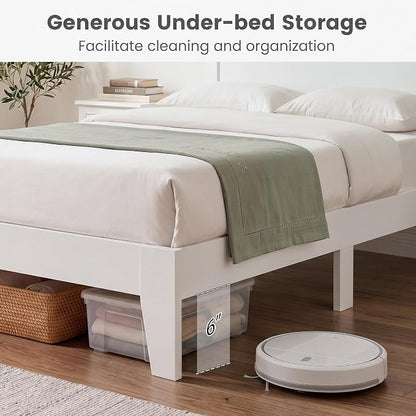 Giantex Full Size Wooden Bed Frame with Headboard, Wood Slat Support | Modern Platform Bed with Heavy Duty Mattress Foundation, Under-Bed Storage, No Box Spring Needed, Easy Assembly (White)