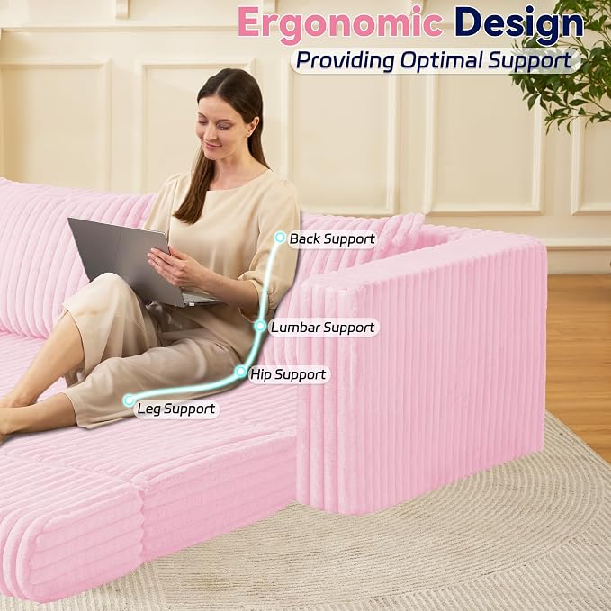 HABUTWAY 68" Loveseat Boneless Couch, 4-in-1 Convertible Sofa Bed, Plush Fur Folding Futon Sofa Bed Couches with 2 Pillows for Living Room, High-Density Foam Support, No Assembly Required, Pink
