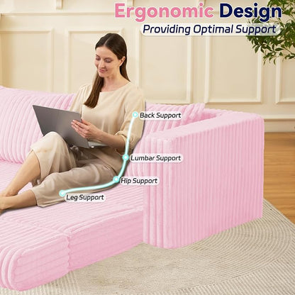 HABUTWAY 68" Loveseat Boneless Couch, 4-in-1 Convertible Sofa Bed, Plush Fur Folding Futon Sofa Bed Couches with 2 Pillows for Living Room, High-Density Foam Support, No Assembly Required, Pink