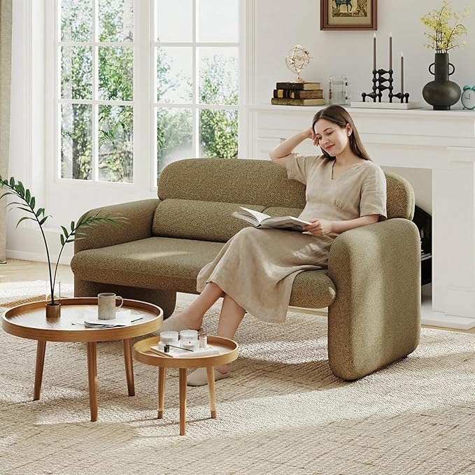 Furnimart Modern Loveseat Sofa, 54" 2-Seater Boucle Sofa, Comfy Upholstered Minimalist Couch, Small Couches for Small Spaces, Apartment, Office, Living Room, Bedroom, Dorm, Chenille Brown
