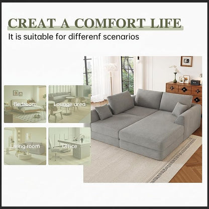106" Modular Sectional Sofa with Deep Seat, L-Shaped Corduroy Couch with Reversible Chaise, 3-Piece Set for Living Room Bedroom Apartment, No Assembly Required | Modular Design