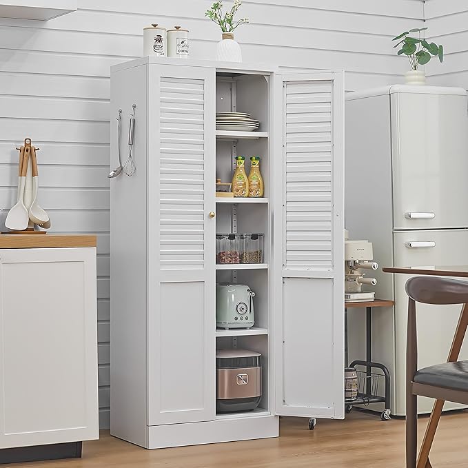 61'' Metal Pantry Cabinet, Steel Storage Cabinet for Kitchen & Home | Flexible Storage with Heavy-Duty Shelves,Stable Design with Floor Protection,Freestanding Structure
