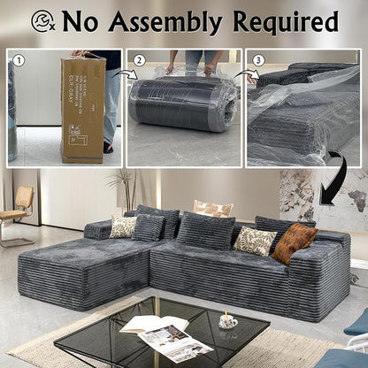 Sectional couches for Living Room Corduroy Couch, 104" Cloud Sectional Couch with L-Shape Chaise, Modern Modular Sofa, Deep Seat Comfort, No Assembly Required(Plush Corduroy, Left Facing Chaise)