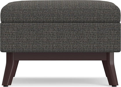 SIMPLIHOME Owen Coffee Table Storage Ottoman - 34" Wide x 19" High Upholstered Tweed Look Fabric Rectangular Lift-Top Ottoman in Ebony, Mid-Century Modern Bench for Living Room with Tapered Legs