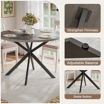 ChooChoo 47.2 Inch Round Dining Table for 4, Farmhouse Wood Kitchen Table, Circle Dinner Table for Kitchen & Dining Room, Grey
