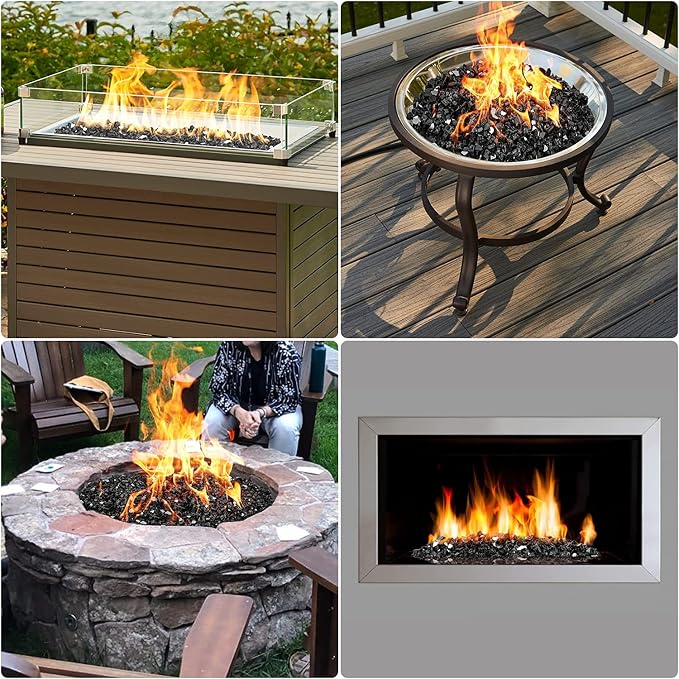 Onlyfire 10 lbs Fire Glass Rocks 1/4 Inch, Reflective Tempered Glass for Propane Fire Pit & Gas Fireplace, High Luster Firepit Glass Stones for Fire Table, Onyx Black (Multicolor Options Available)
