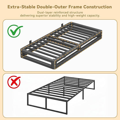 6 Inch Twin XL Bed Frame with Rounded Corner and Squeak Free U-Slot Design, Metal Platform Bed Frames 6 Non-Slip Guards, 3500lbs Heavy Duty Steel Slat Support, No Box Spring Needed, Black