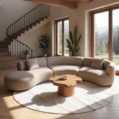 Acanva Formia Boucle Curved Sectional Sofa, 153" W Left Hand, Light Coffee | Modular Couch, Modern Minimalist, Wood Frame, For Living Room, Apartment, Home Office