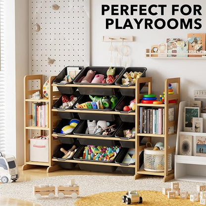 SpaceAid Toy Storage Organizer with 6 Shelves and 12 Bins, Toy Organizers Storage Bookshelf, Kids Bin Shelf Toys Box Bookcase for Bedroom Playroom Organization Room Decor, True Black