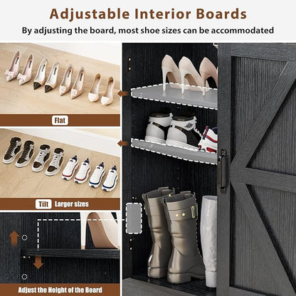 ALLSTAND 6-Tier Shoe Cabinet with Doors, Entryway Shoe Rack Shoe Storage Cabinet with Adjustable Shelves & Anti-tip Fitting, Farmhouse Shoe Cabinet Storage for Entryway, Living Room, Closet, Black