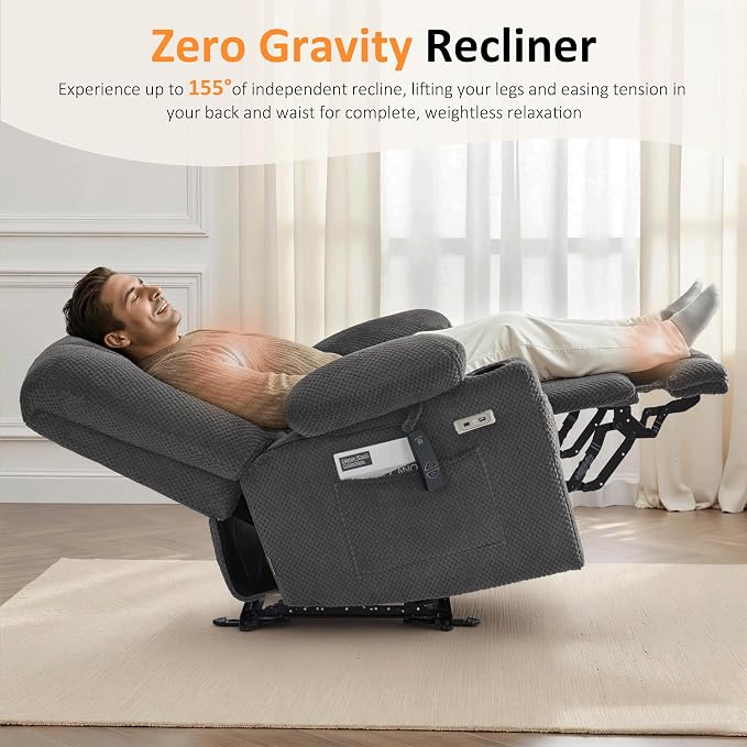 MCombo Oversized Zero Gravity Recliner Chair with Heating and Massage, Power Recliner for Big and Tall with USB & Type C Ports, Cup Holders for Living Room 8017 (Grey, Oversized)